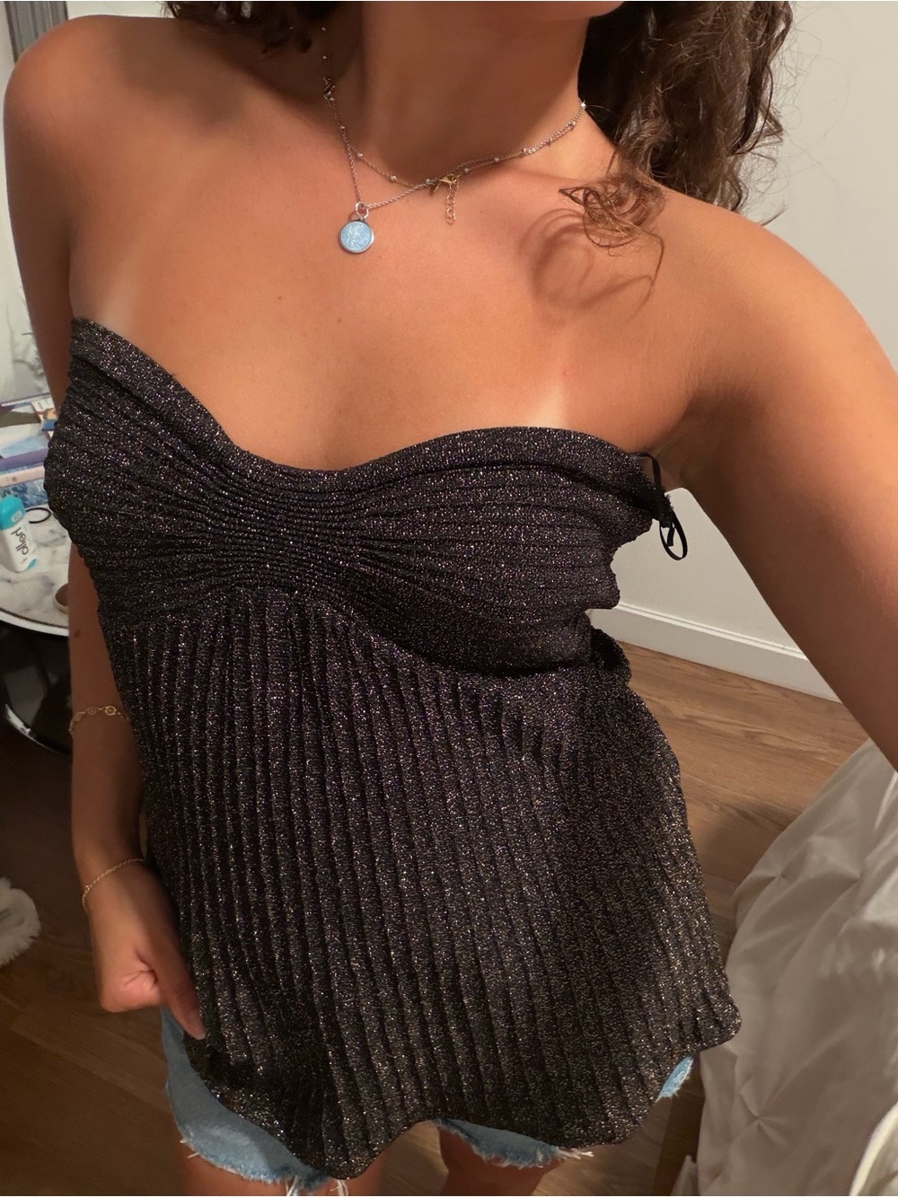 Missoni Black Metallic Strapless Pleated Top